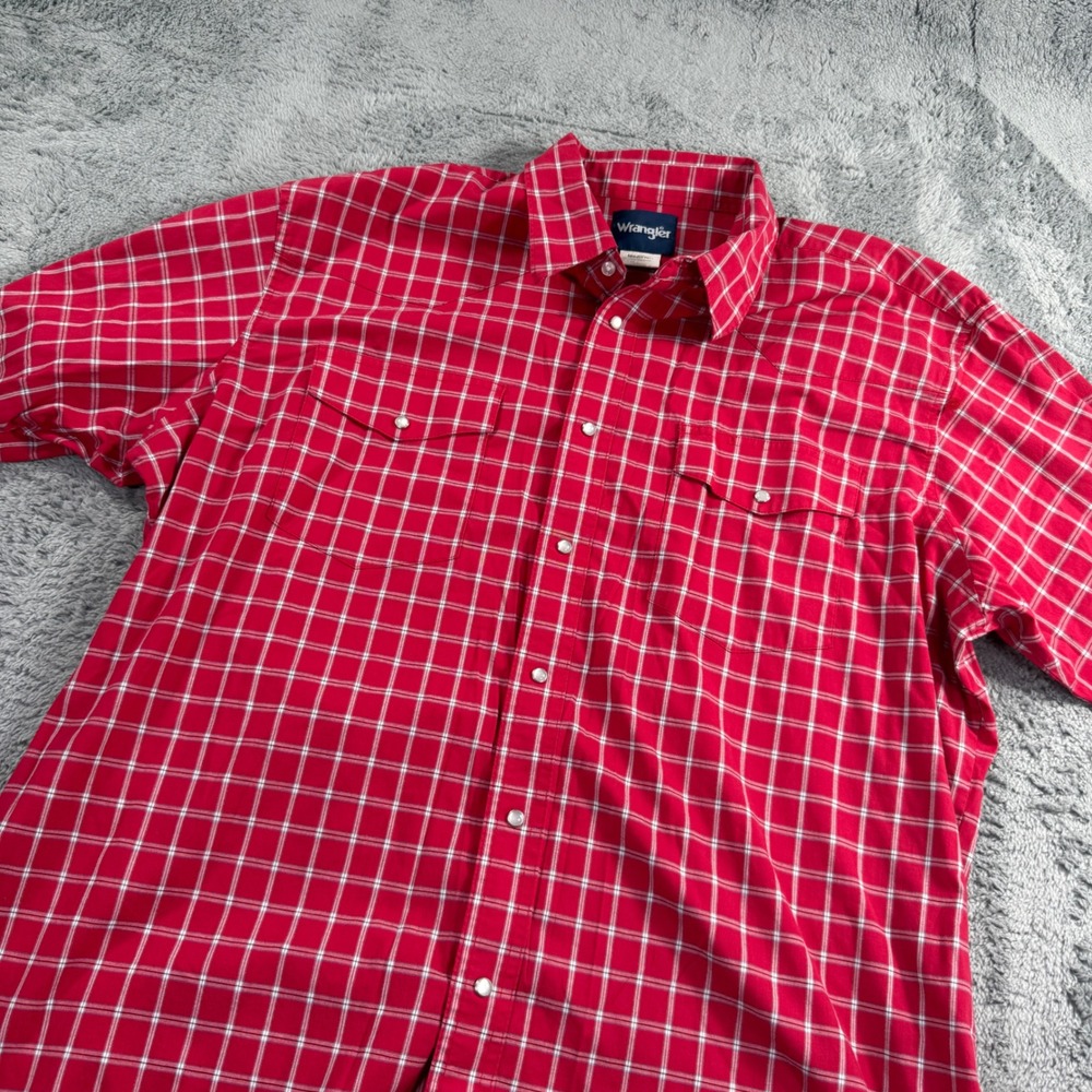 Wrangler Mens XXL Red Plaid Short Sleeve Pearl Snap Western Shirt MWR247M